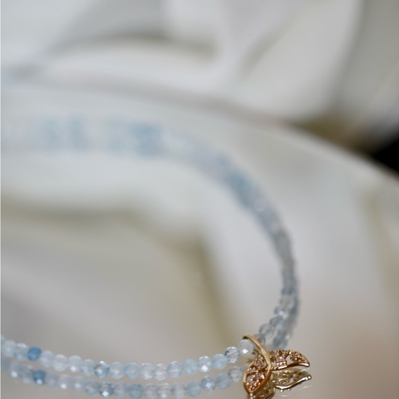 4mm Blue Aquamarine Faceted Round Beads Fishtail/Pisces Pendant Necklace… - Picture 4 of 5